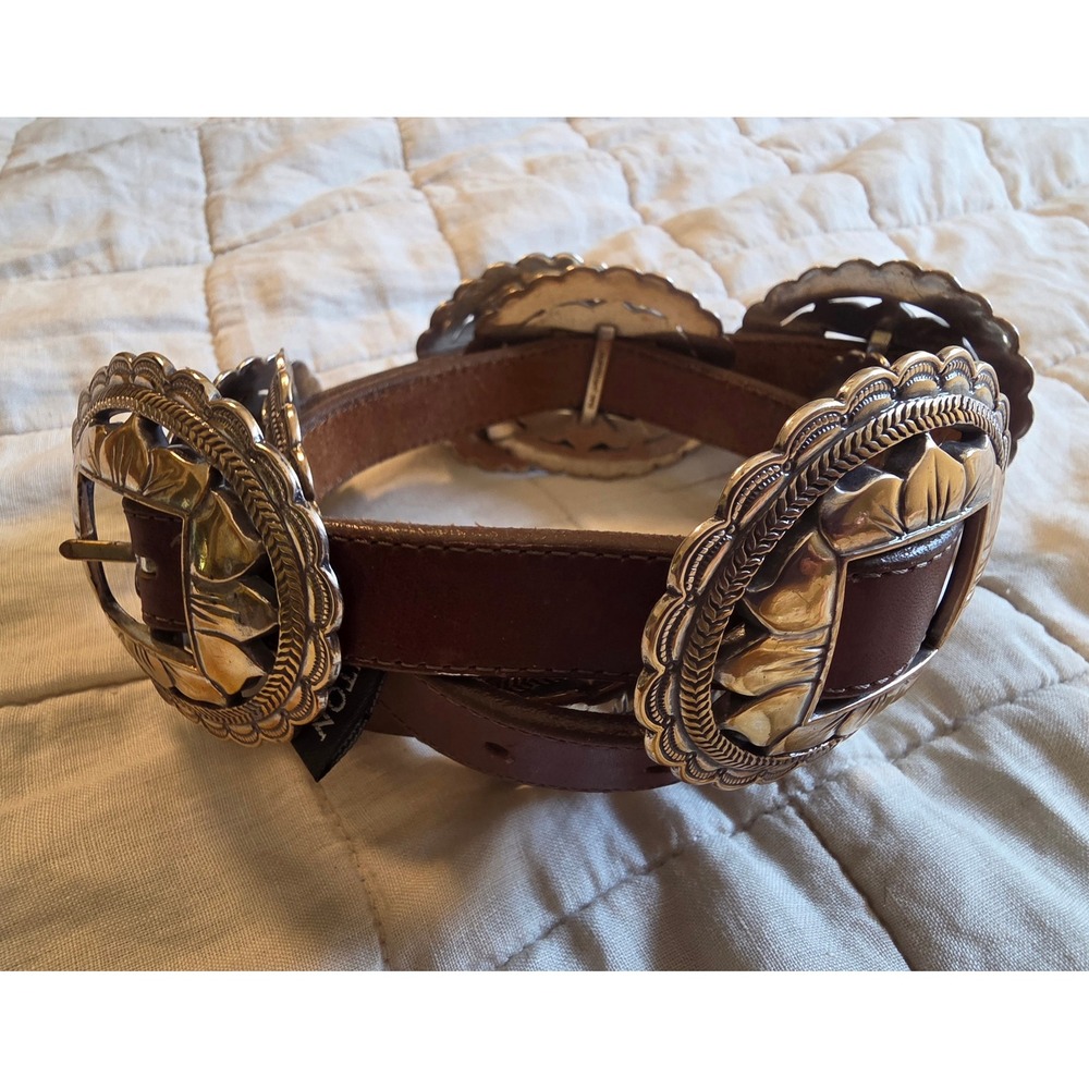 Brighton Concho Belt Women XL Brown Leather Silver 1993 Vintage Western Rodeo